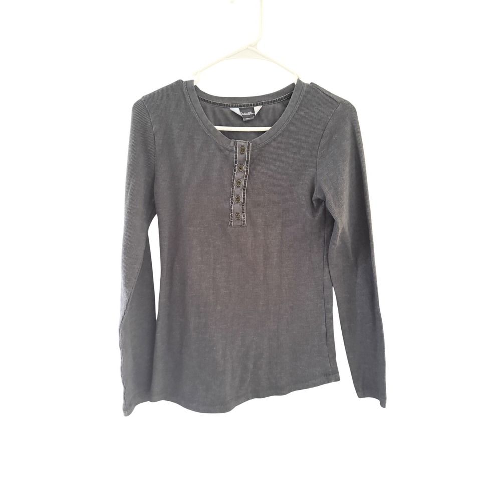 Eddie Bauer Mens Grey Waffle Knit Henley Long Sleeve Thermal Top  Size M